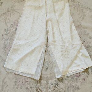 ESCANDAR SHEER SILK LINED IVORY FLORAL PRINT FLARE WIDE LEG PANTS SIZE: 2